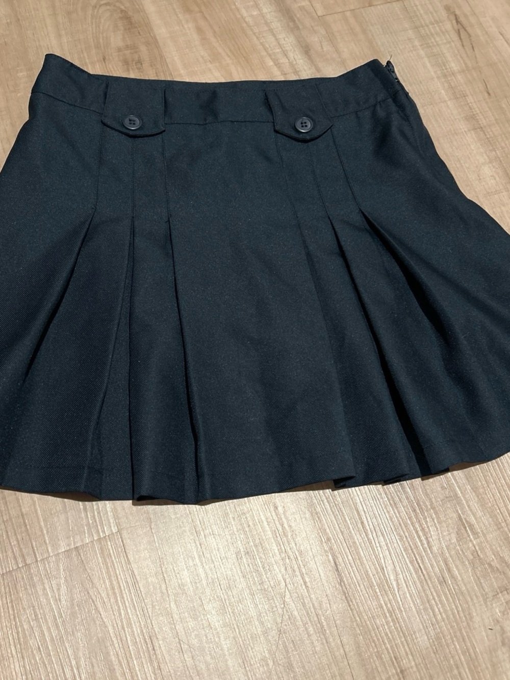 Girls' Black Pleated School Skirt with Button Accent